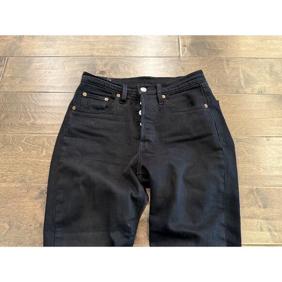 Levis 501 S Womens Black Denim Straight Leg BIG E Button Fly Jeans Size 24x28 - Picture 6 of 14